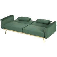 HOMCOM Divano Letto 3 Posti con Design Clic Clac e 2 Cuscini, in Tessuto Effetto Velluto, 206x81x83 cm, Verde(m-10)