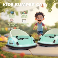 AIYAPLAY 360° Rotation Kids Bumper Car, 12V Waltz Car with Remote Control, Dual Joystick, Music, Lights, Green(m-8)