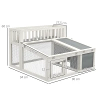 PawHut Clapier, cage à lapin en bois avec étagère pour plantes grand espace en bois, plusieurs portes Dim. 94L x 90l x 60H cm(m-3)