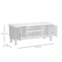 HOMCOM TV Lowboard Fernsehtisch mit 2 Regale und 2 Schränke Fernsehschrank Holzfüße für Fernseher bis zu 50" Wohnzimmer MDF Weiß 120x45x50,5 cm(m-3)
