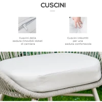 Outsunny Set da Giardino in Rattan Sintetico Stile Boho con Tavolino e 2 Sedie, Bianco Crema(m-5)