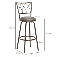 HOMCOM Set of 2 Bar Chairs Swivel Armless Upholstered Metal Frame Barstools with Backrest & Footrest, Bronze(m-3)
