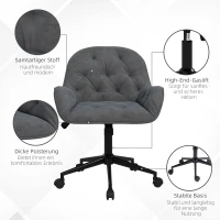 Vinsetto Bürostuhl Schreibtischstuhl Computerstuhl, höhenverstellbar, Samt-Optik, Grau(m-7)