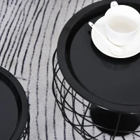 HOMCOM Lot de 3 Tables Basses gigognes Tables d'appoint Rondes encastrables Style néo-rétro métal Noir(m-8)