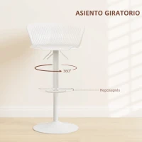 HOMCOM Conjunto de 2 Taburetes Altos de Cocina Giratorios con Respaldo y Altura Ajustable Carga 120 kg para Bar Salón Blanco(m-4)