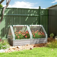 Outsunny Metal Planter Box with Cover, Raised Garden Bed with Greenhouse, for Herbs and Vegetables, White and Dark Grey(m-10)