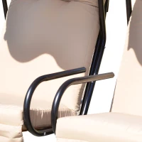 Outsunny Columpio de Jardín de 2 Plazas con Asientos Individuales Cojines Toldos Extraíbles y Mesas Laterales 170x136x170cm Beige(m-9)