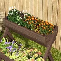 Outsunny 3 Tier Raised Garden Bed Wooden Elevated Planter Box Kit, 66L for Flower, Vegetable, Herb, 65x75x78cm, Tan(m-9)