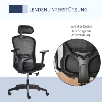 Vinsetto Bürostuhl mit Wippenfunktion Kopflehne Home-Office-Stuhl höhenverstellbarer Schreibtischstuhl ergonomisch 360°-Drehräder Schaumstoff Nylon Schwarz 64 x 64 x 100-109,5 cm(m-5)