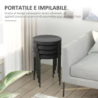 HOMCOM Set 4 Sgabelli Bassi e Rotondi in Metallo e Tessuto Effetto Velluto, 41.5x41.5x46 cm, Nero(m-6)