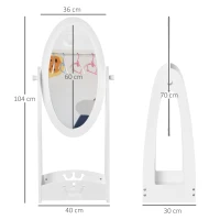 HOMCOM Free Standing Full Length Mirror, Child's Dressing Mirror with storage shelf, Children's White Bedroom Furniture 360° Rotation MDF, For 3- 8 Years Old, 40L x 30W x 104H cm(m-3)