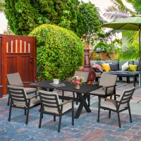 Outsunny Gartenmöbel-Set für 6 Personen, 6 Stühle, 1 Tisch, wetterbeständig, 175 cm x 92 cm x 73 cm, Schwarz + Grau(m-2)