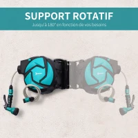 Outsunny Dévidoir Mural Enrouleur Automatique pivotant 180° Tuyau 10 + 1 m avec Lance arrosage Support Mural intégré Turquoise Noir(m-5)
