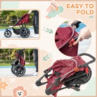 HOMCOM Foldable Three-Wheeler Baby Stroller w/ Canopy, Storage Basket - Red(m-6)