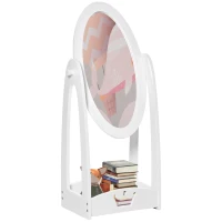 HOMCOM Free Standing Full Length Mirror, Child's Dressing Mirror with storage shelf, Children's White Bedroom Furniture 360° Rotation MDF, For 3- 8 Years Old, 40L x 30W x 104H cm(m-1)
