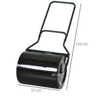 Outsunny Rasenwalze mit U-Griff, Gartenwalze, Gartenrolle, 40 cm Durchmesser, 60 L Wasser-/Sandfüllung, Metall, Schwarz 57 x 40 x 123 cm(m-3)