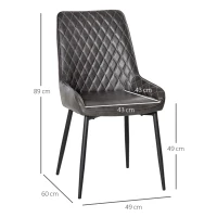 HOMCOM Retro Dining Chair Set of 2, PU Leather Upholstered Side Chairs for Kitchen Living Room with Metal Legs, Grey(m-3)