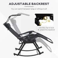 Outsunny Garden Rocking Chair Folding Recliner Outdoor Adjustable Sun Lounger Rocker Zero-Gravity Seat with Headrest Side Holder Patio Deck - Black(m-7)