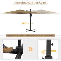 Outsunny Parasol déporté parasol de terrasse carré rotatif à 360° mécanisme hydraulique base croisée et mât en aluminium kaki(m-6)