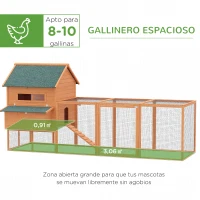 PawHut Gallinero de Exterior de Madera para 8-10 Gallinas con 2 Nidos Bandeja Extraíble y Rampa 347x160x150 cm Madera natural(m-4)