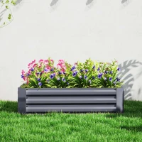 Outsunny Hochbeet aus verzinktem Stahl, Gartenbeet, Pflanzkasten für Garten, Blumenkasten, 120 x 90 x 30 cm, Dunkelgrau(m-9)