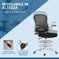 Vinsetto Sedia da Ufficio Ergonomica in Tessuto Traspirante con Altezza Regolabile e Braccioli Ribaltabili, 59x65x110-130 cm(m-4)