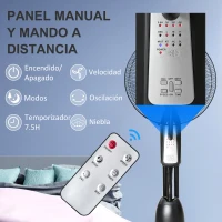 HOMCOM Ventilador Nebulizador Ventilador con Agua Oscilante 90W Control Remoto 3 Modos 3 Velocidades Temporizador Ø44,5x120 cm Negro(m-4)