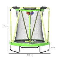ZONEKIZ Trampolino Elastico per Bambini 3-10 Anni con Rete di Sicurezza, Canestro e Palle, Ø140x155cm, Verde(m-3)