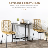HOMCOM 2er-Set Esszimmerstühle im Boho-Stil, Akzentstuhl, PE-Rattan, 44 cm x 58 cm x 85 cm, Natur + Gelb(m-4)