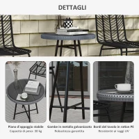 Outsunny Tavolino da Giardino Moderno con Piano in Plastica di Legno, in Rattan e Acciaio, 50x50x55 cm, Grigio e Nero(m-6)