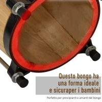 HOMCOM Bongo Professionale in Legno e Pelle con 2 Tamburi Φ20cm e Φ18cm, Borsa di Trasporto Nera Inclusa(m-7)