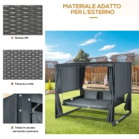 Outsunny Dondolo Letto e Pergola 3 in 1 con Tetto Regolabile e Tende, Acciaio e Rattan PE, 235x150x210cm, Grigio Scuro(m-6)