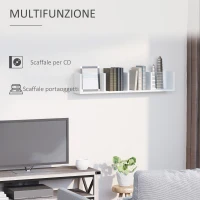 HOMCOM Mensola Porta CD da Parete in Legno MDF Bianco, per Soggiorno o Ufficio, Max 60 CD (10 kg), 95 x 17 x 18cm(m-5)