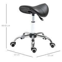 HOMCOM Sgabello da Lavoro a Sella con Ruote e Altezza Regolabile per Negozi Parrucchiere e Tattoo, 52x53x49-61cm Nero(m-3)
