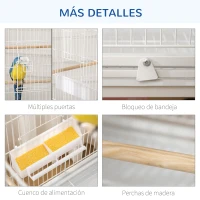 PawHut Jaula para Pájaros con Ruedas 78x52x132 cm con Bandeja Extraíble y Estante para Canarios Periquitos Blanco(m-7)