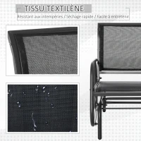 Outsunny Fauteuil à Bascule de Jardin Rocking Chair Design Contemporain métal textilène Noir(m-7)