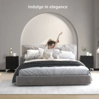 HOMCOM Set of Two Wood Effect Bedside Tables with Silver Tone Steel Base, Black(m-4)