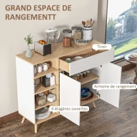 HOMCOM Buffet meuble de rangement cuisine style scandinave 1 placard double porte 1 tiroir et 4 niches étagères réglables blanc(m-4)