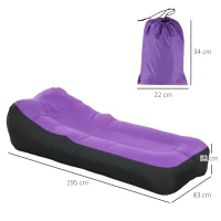 Outsunny Aufblasbarer Sitzsack, wasserdicht, bis 200 kg Tragkraft, 195x83x52cm, Violett(m-3)