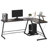 HOMCOM L Shaped Corner Desk, Gaming Desk, Computer Table with Monitor Stand and CPU Stand, Study Workstation for Home Office, 155 x 115 x 91.5cm, Rustic Brown and Black(m-1)