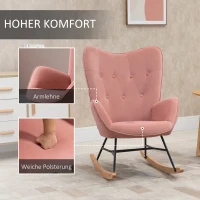 HOMCOM Schaukelstuhl mit Steppung, Holzkufen, Samtoptik, bis 150 kg, Rosa(m-7)
