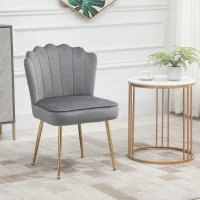 HOMCOM Velvet-Feel Shell Accent Chair - Grey(m-2)