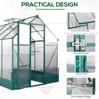 Outsunny 6x8 FT Polycarbonate Greenhouse with Base and Raised Bed, Walk-in Greenhouse with Aluminium Frame, Temperature Controlled Window, Foundation for Plants, Flowers, Vegetable(m-5)