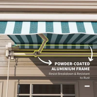 Outsunny Window Awning Canopy Garden Outdoor Shelter Patio Sun Shade Party Event UV Blocker Light Weight Aluminium Frame w/Hand Crank (3 x 2.5m, White/Green Stripe)(m-6)