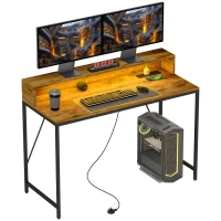 HOMCOM 120cm Computer Desk with LED Lights and Power Outlets, Gaming Desk with Monitor Stand, Computer Table with Remote for Home Office Study, Rustic Brown(m-10)