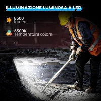 HOMCOM Faretto LED da Lavoro da 6500K con Testa Girevole e Supporto Regolabile, in Alluminio e Metallo, 35x20x32 cm, Nero(m-5)