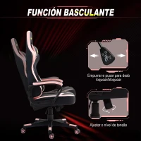Vinsetto Silla Gaming Altura Regulable Basculante con Reposacabezas Cojín Lumbar 61x70x121-129 cm Rosa(m-5)