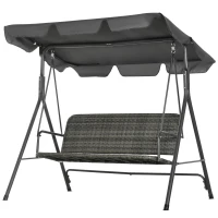 Outsunny Balancín de Jardín Exterior de 3 Plazas con Toldo Ajustable Asiento de Ratán PE y Reposabrazos 167x112x153 cm Gris(m-11)