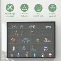 HOMCOM Vitrine murale pour objets de collection 5 étagère réglables en hauteur et 2 portes coulissantes 80 x 9,5 x 60 cm noir(m-6)