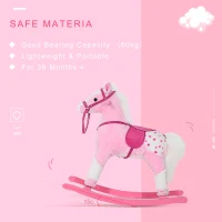 HOMCOM Baby Rocking Horse Plush Ride on Animals Rocker with Sound Handle Grip for Kids 3-6 Years - Pink(m-4)